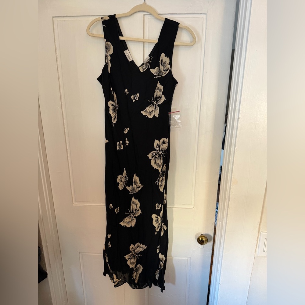 Chadwicks Black and Cream butterfly Maxi Dress